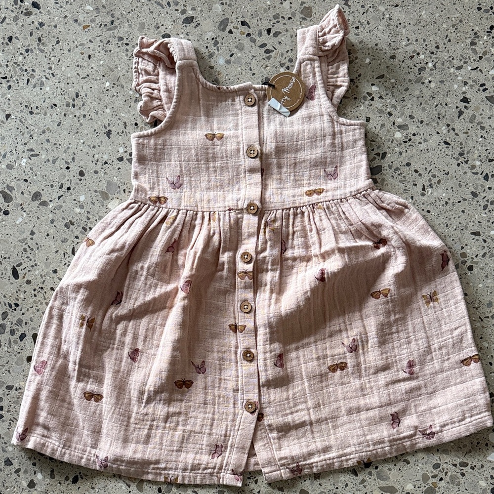 Charming Blush Kids Dress with Butterfly Accents